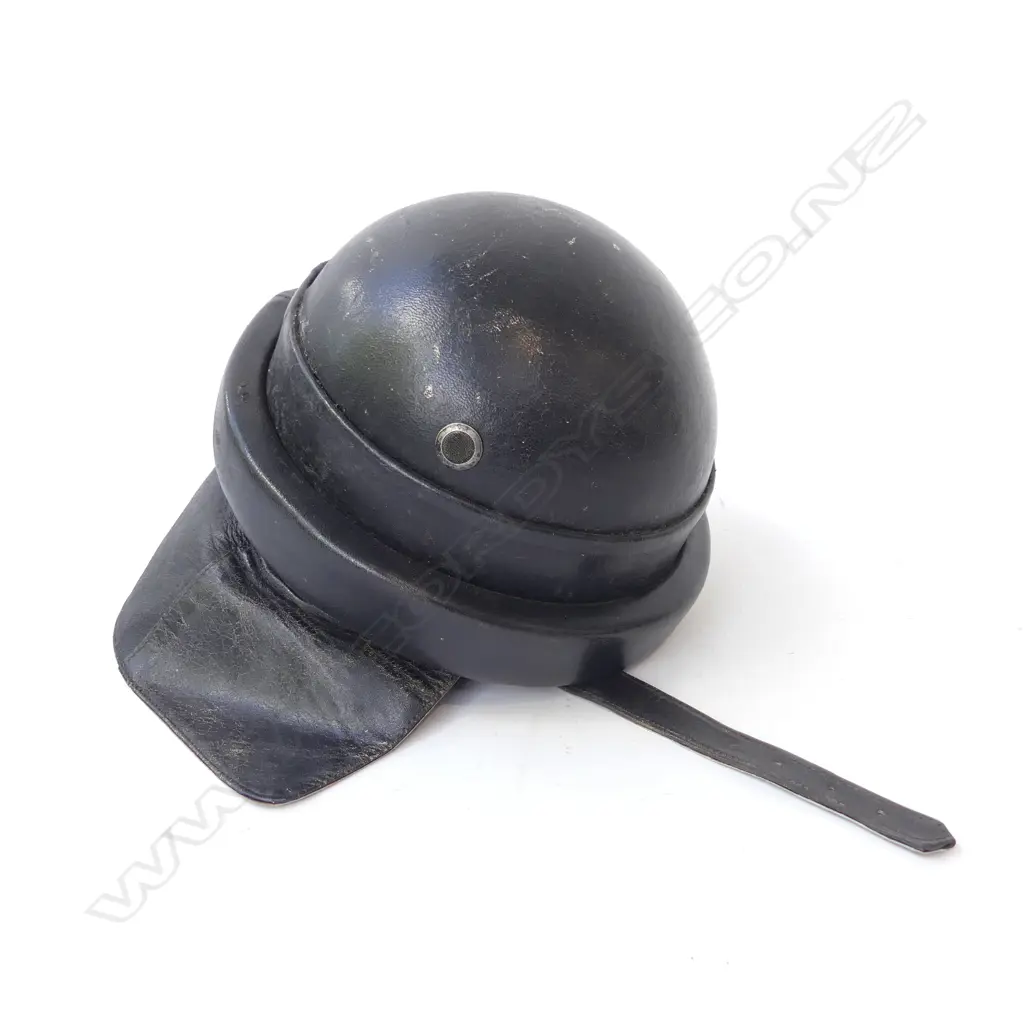 VINTAGE BLACK LEATHER TANK CREW HELMET w. BACK FLAP - POLISH OR SPANISH? Image 1++