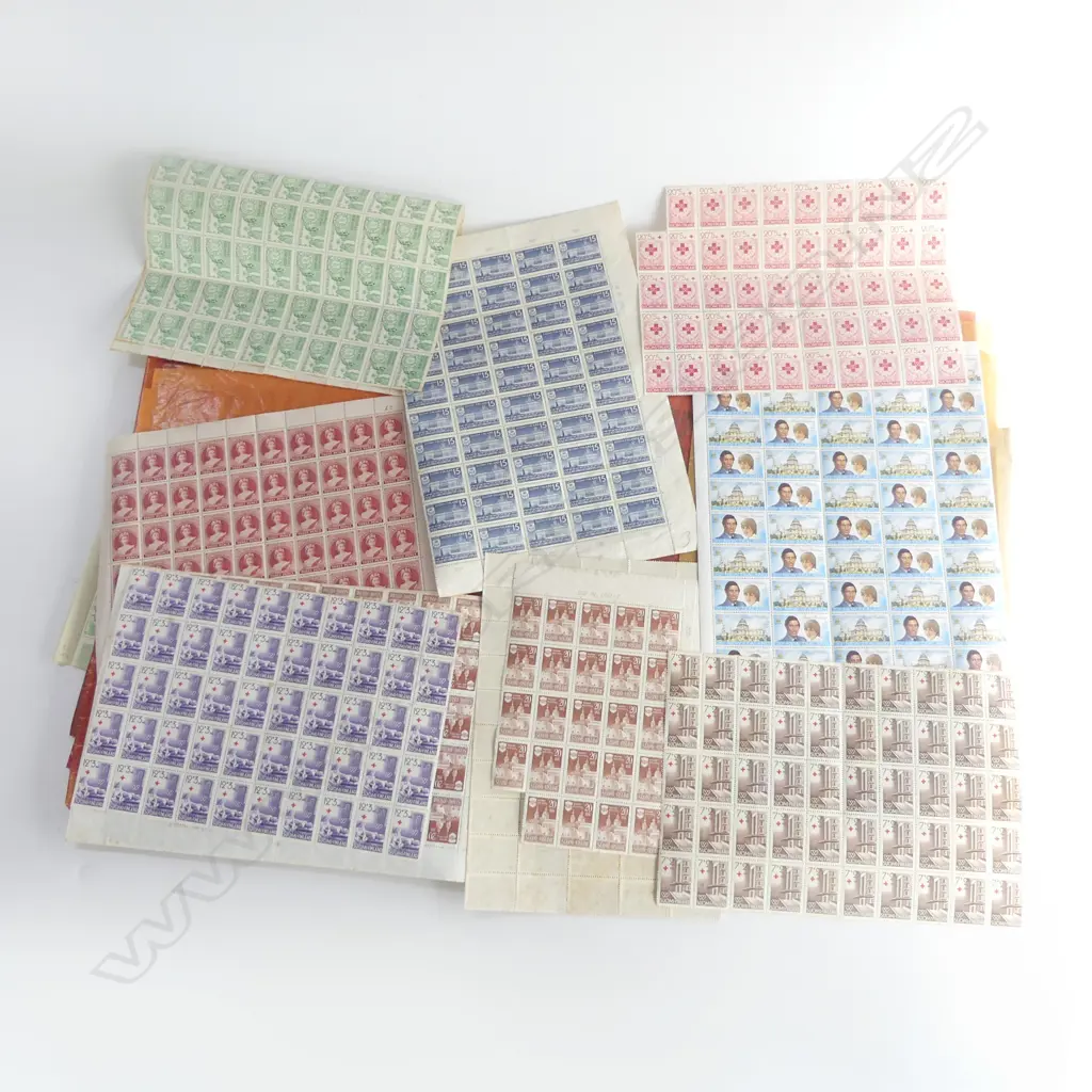 BOX LGE QUANTITY NZ MINT SHEETS VINTAGE STAMPS Health etc some decimal 20cents etc Image 1++