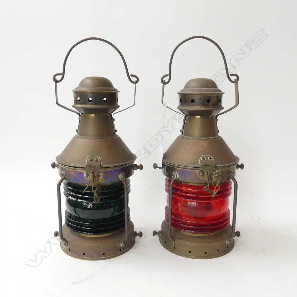 2 ANTIQUE BRASS SHIP LANTERNS (STARBOARD & PORT) H.265mm Image 1++