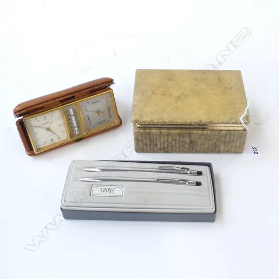 MARBLE JEWELLERY BOX W.140mm, CROSS PEN & PENCIL (CASED), SWISS LOOPING DESK WEATHER STATION (CASED) W.130mm