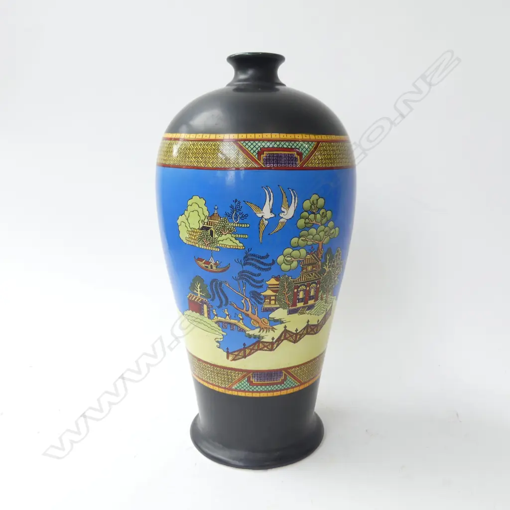 RARE LRG 'BASALTINE WILLOW' VASE, FRANK BEARDMORE & CO FENTON (1901-1913). H.350mm Image 1++