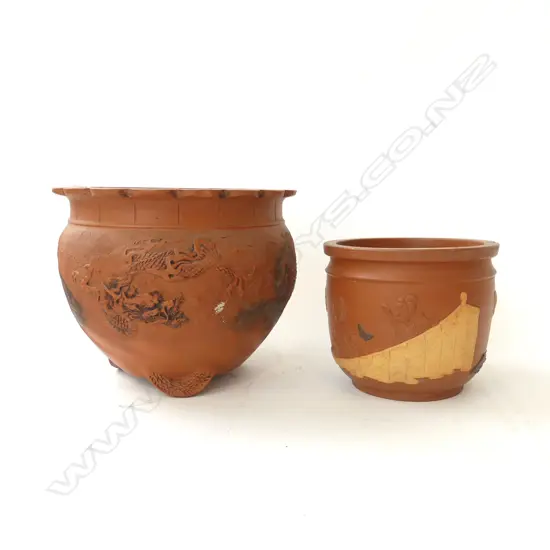 2 JAPANESE TERRACOTTA POTS H.175mm