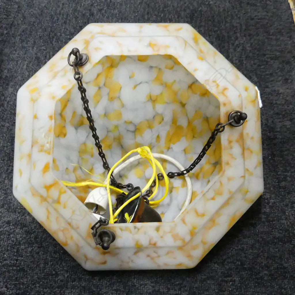 ANTIQUE / DECO OCTAGONAL GLASS LIGHT SHADE w. CHAINS 340mm dia Image 1++