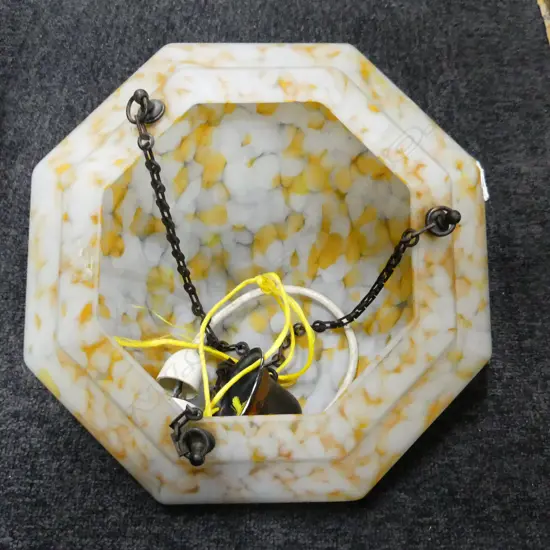 ANTIQUE / DECO OCTAGONAL GLASS LIGHT SHADE w. CHAINS 340mm dia