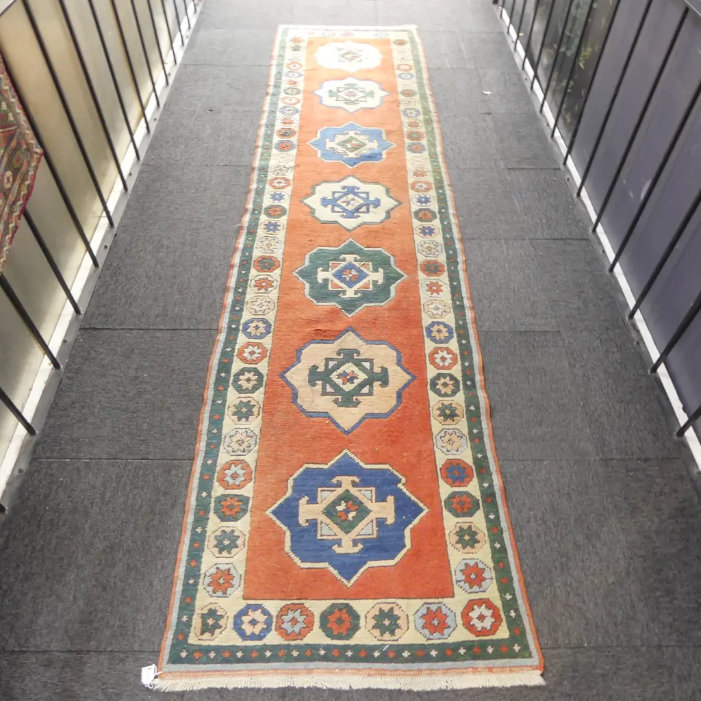 HAND KNOTTED ALL WOOL TURKISH RUNNER 3700x800mm Image 1++