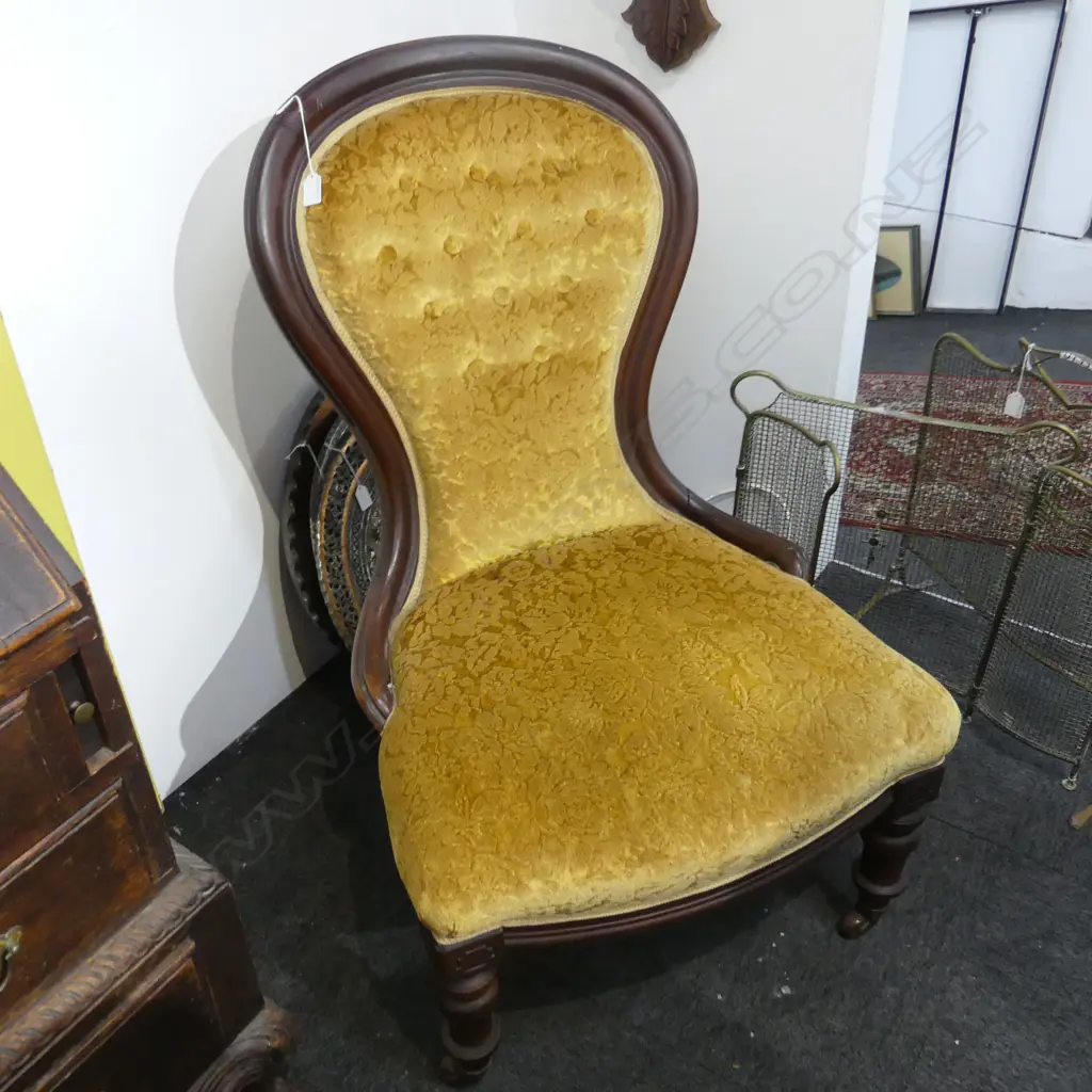 VICTORIAN GRANDMOTHER CHAIR - YELLOW UPHOLSTERY Image 1++