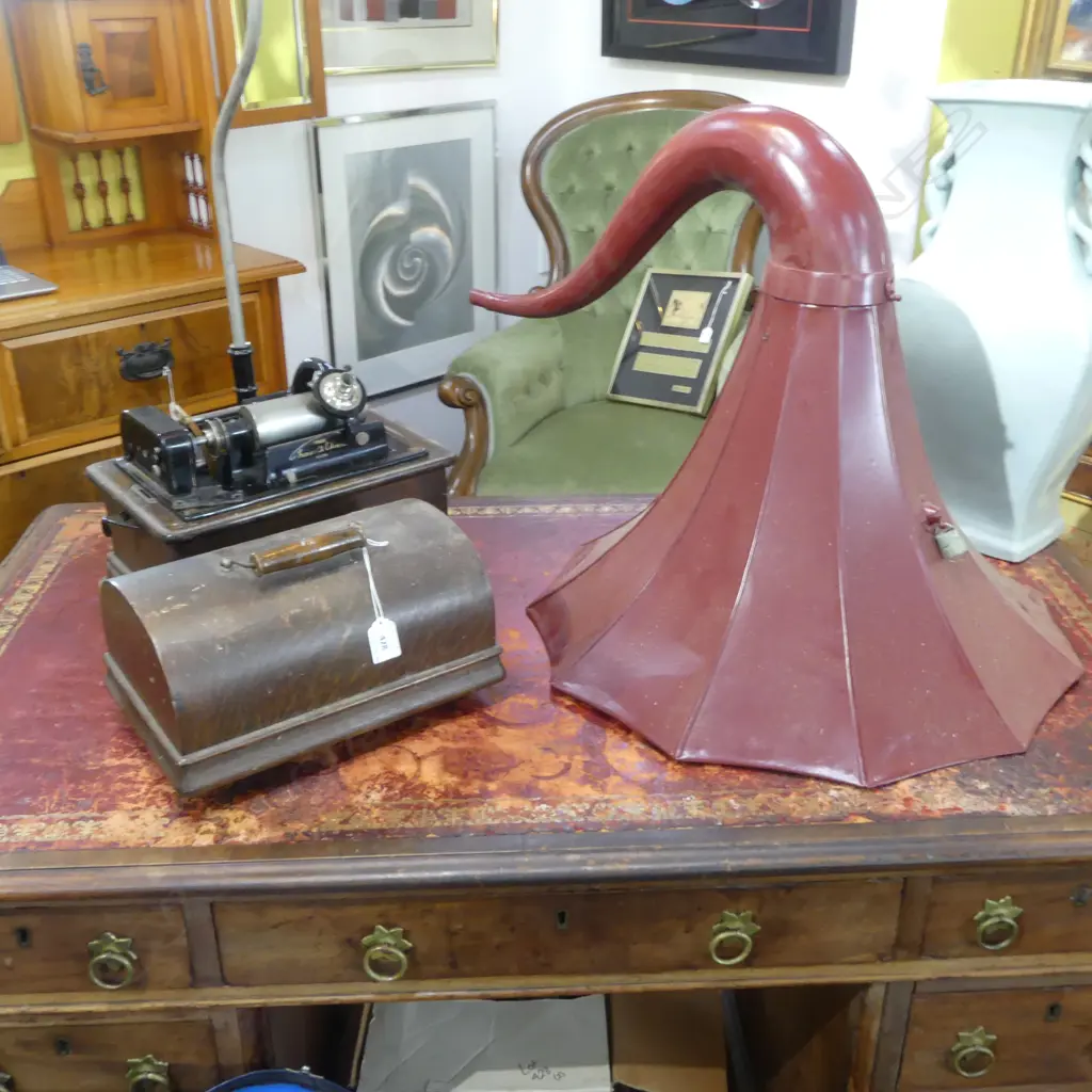 GRAMOPHONE (HORN 540mm dia) + CYCLINDER RECORDS Image 1++