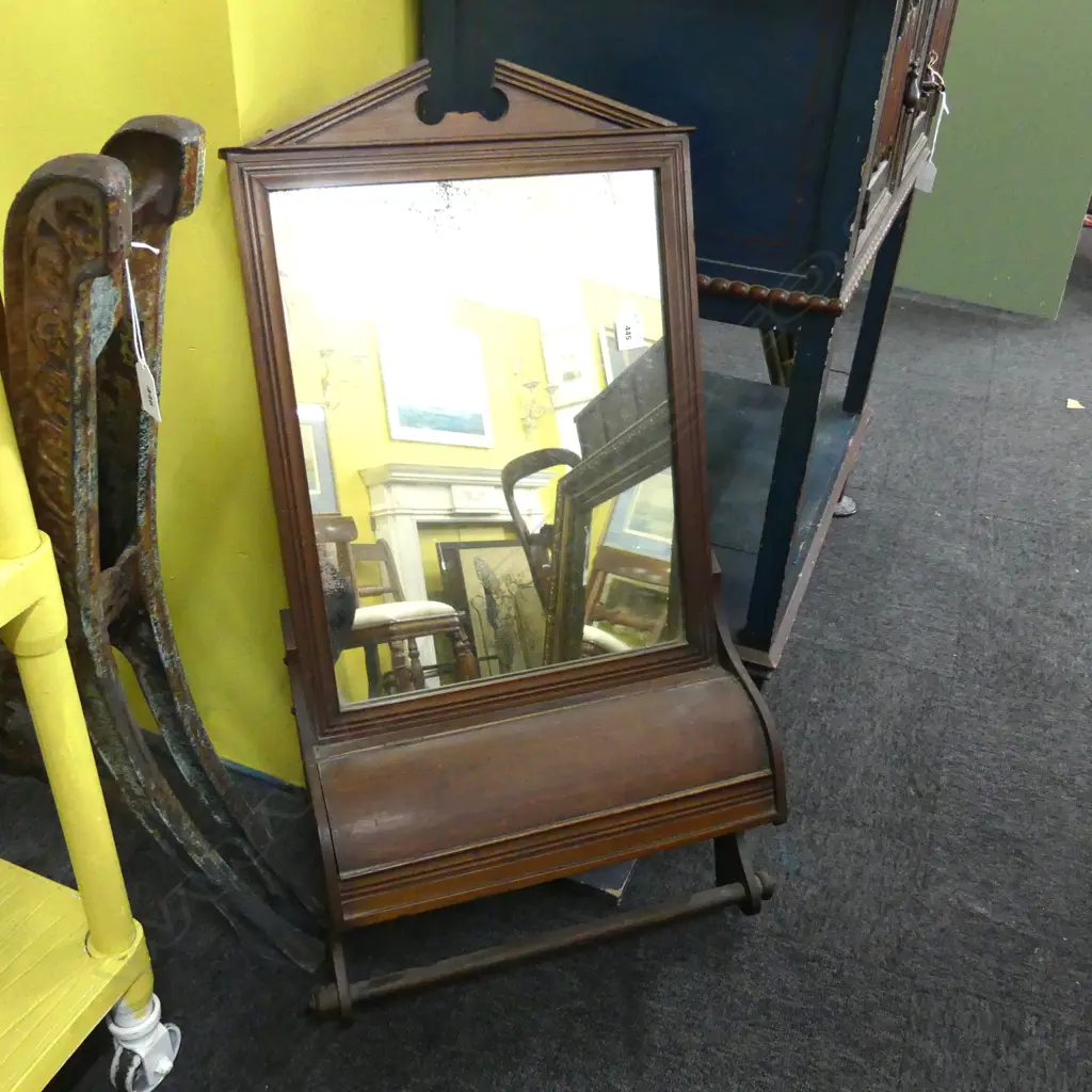 EARLY 20thC WALL MIRROR w. LIDDED SHELF 840x410mm Image 1++