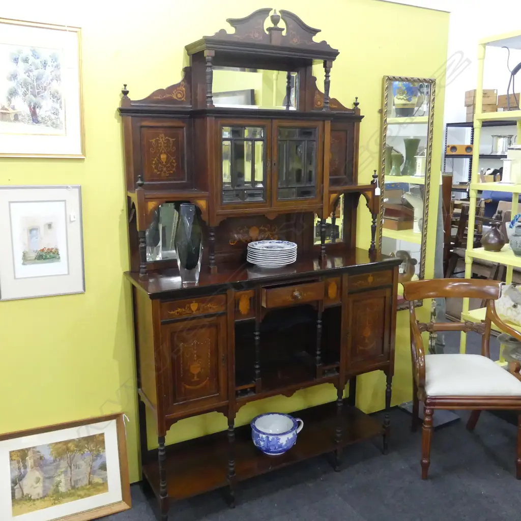 EDWARDIAN INLAID MIRRORED SIDEBOARD 1220x360x2050mm Image 1++
