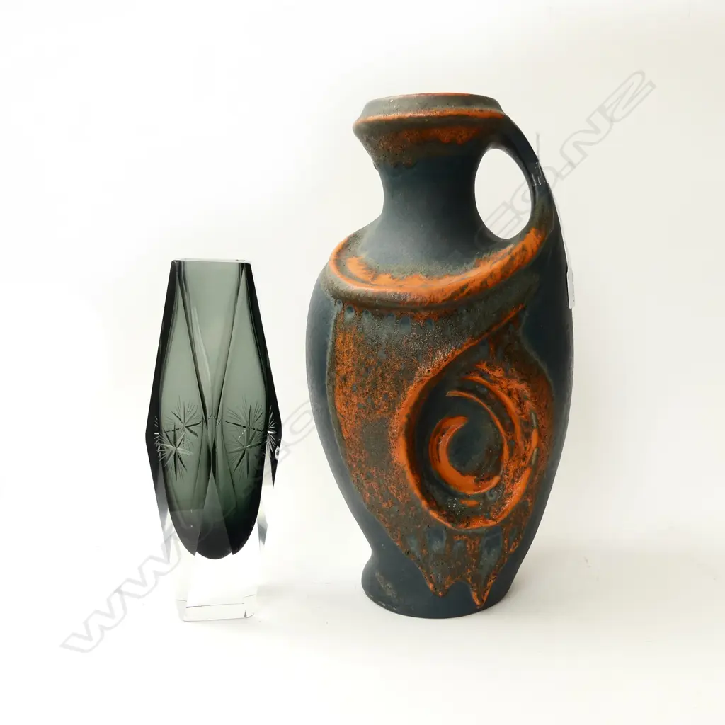LG RETRO GERMAN CERAMIC VASE H.430mm REPAIRED + GLASS VASE H.300mm CHIPS Image 1++
