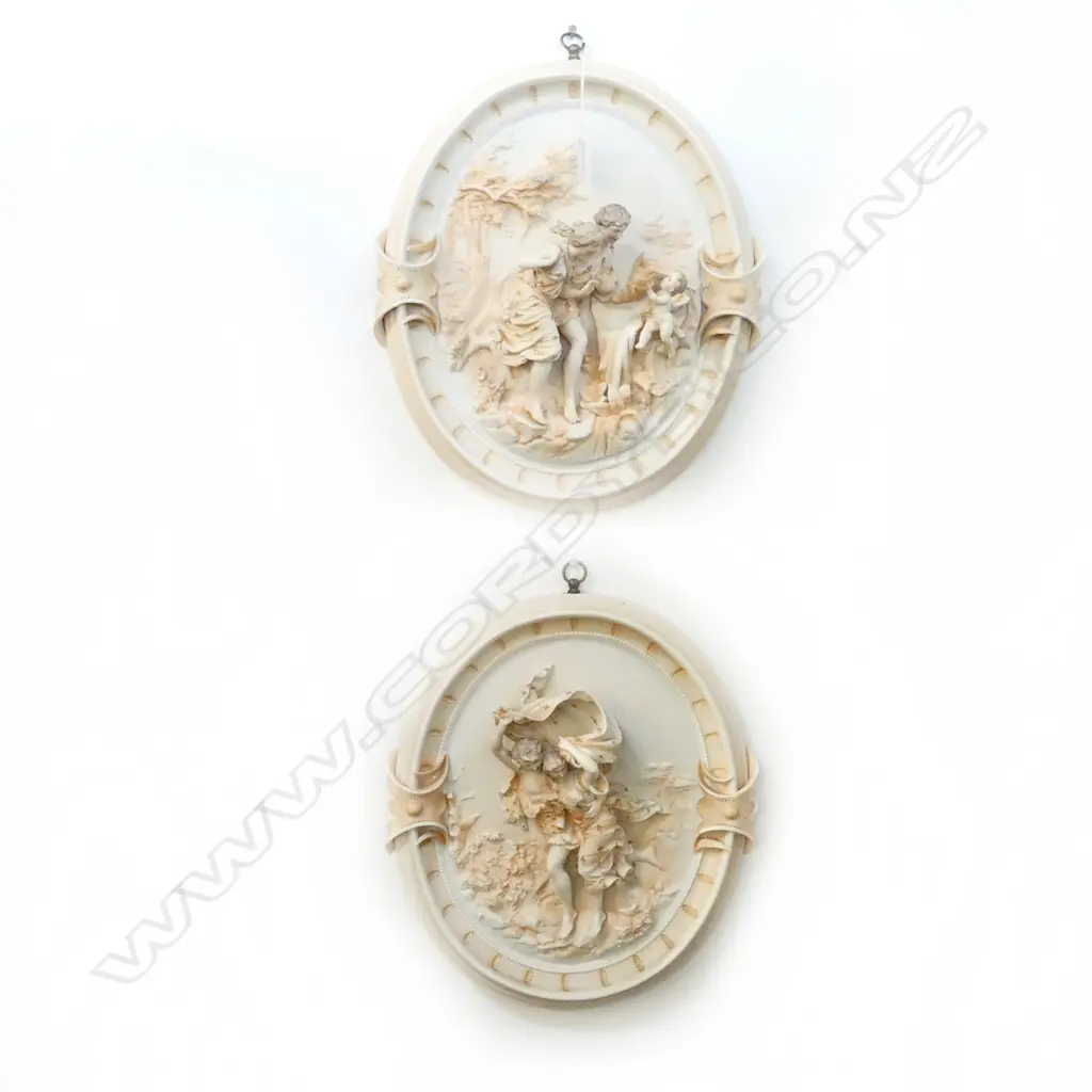 PR LATE 19thC CONTINENTAL PORCELAIN OVAL WALL PLAQUES 340x300mm - LOSSES TO ONE Image 1++