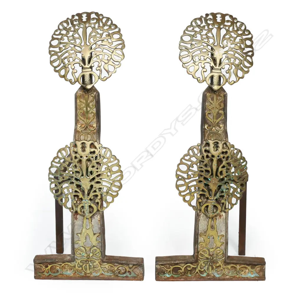 A pair of impressive Victorian large brass and iron andirons/fire dogs, Image 1++