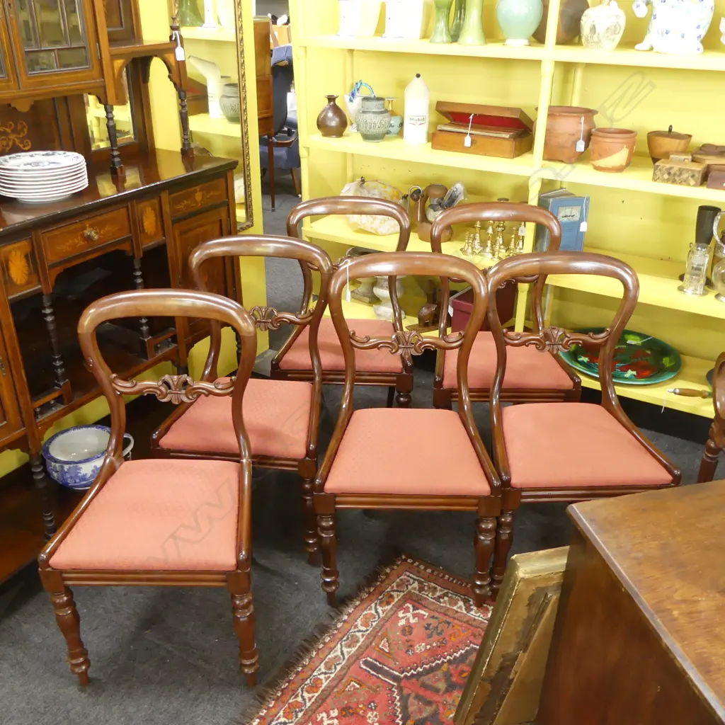 6 VICTORIAN MAHOGANY BALLOON BACK DINING CHAIRS - 1 REPAIRED Image 1++