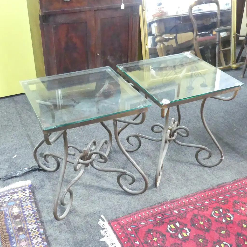 PR WROUGHT IRON SIDE TABLES - GLASS TOP (60mm chip) 520x520x600 Image 1++