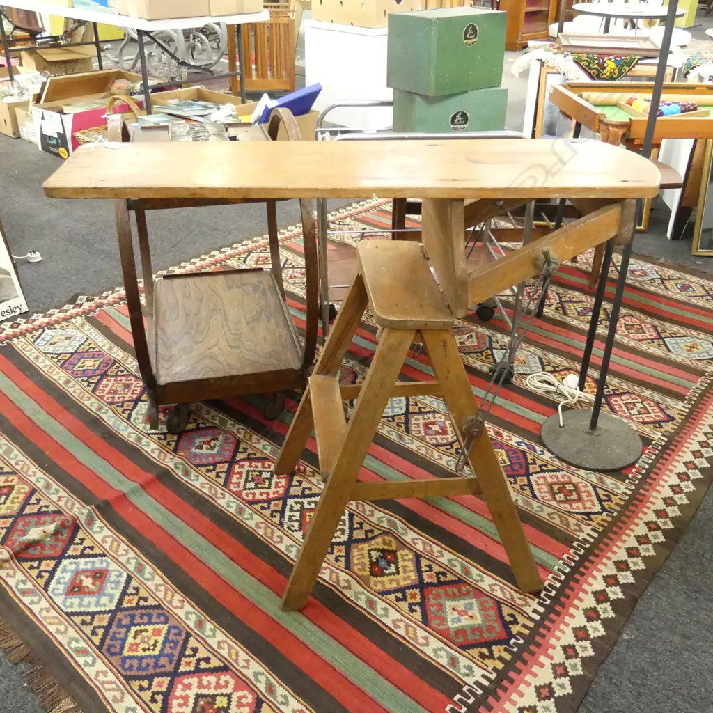 VINTAGE WOODEN STEP LADDER / IRONING BOARD Image 1++