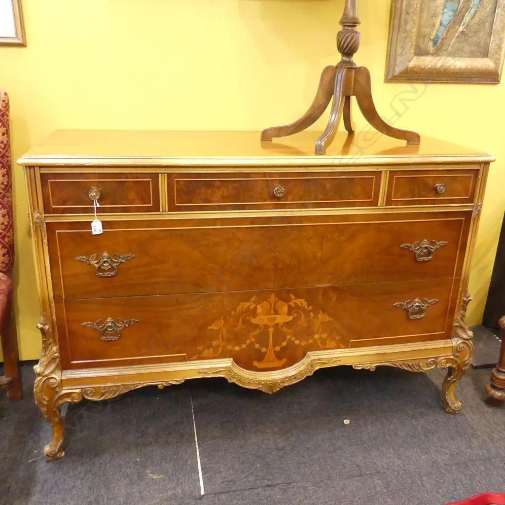 ANTIQUE STYLE LOW BOY CHEST OF DRAWERS 1320x530x870mm Image 1++