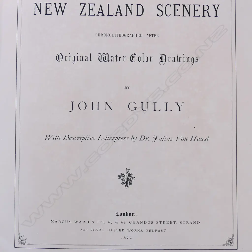 JOHN GULLY 'NEW ZEALAND SCENERY', WARD & CO, BELFAST 1877 INCOMPLETE: 12 of 15 COLOUR PLATES, 540 x430mm Image 1++