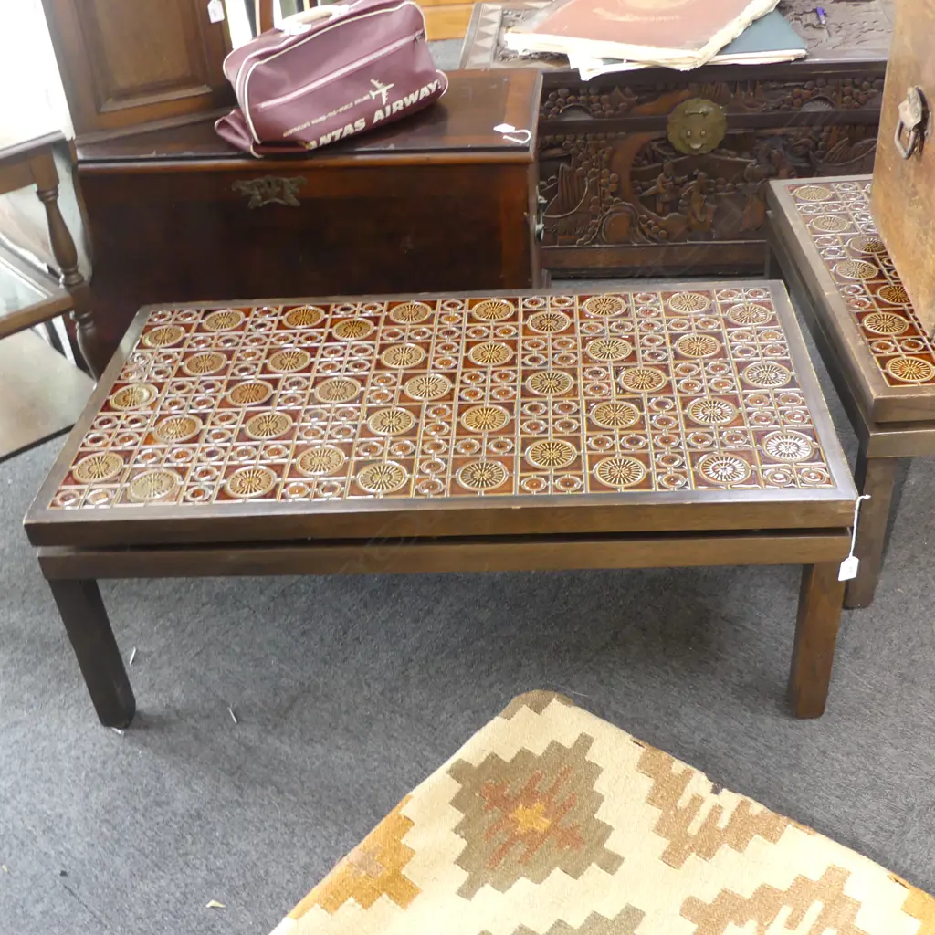 RETRO 'CORONET' MOSAIC TILE TOP COFFEE TABLE - NZ DESIGNMARK 1060x580x400mm Image 1++