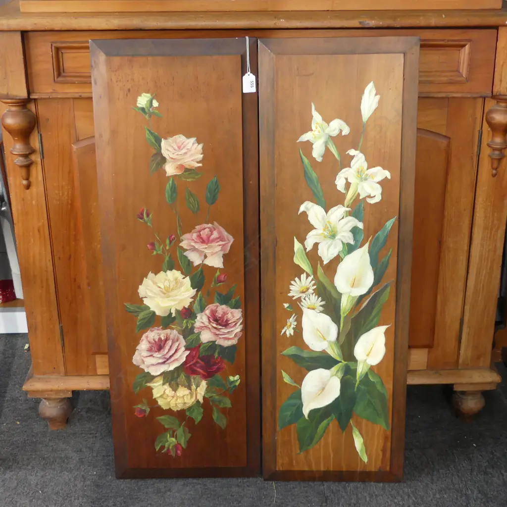 PR EDWARDIAN FLORAL PAINTED WOODEN PANELS 910x310mm Image 1++