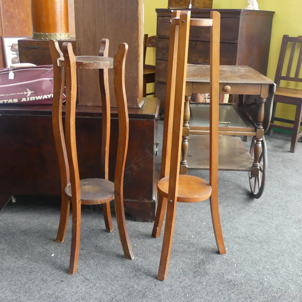 2 EARLY 20thC WOODEN PLANT STANDS H.1040, 925mm Image 1++