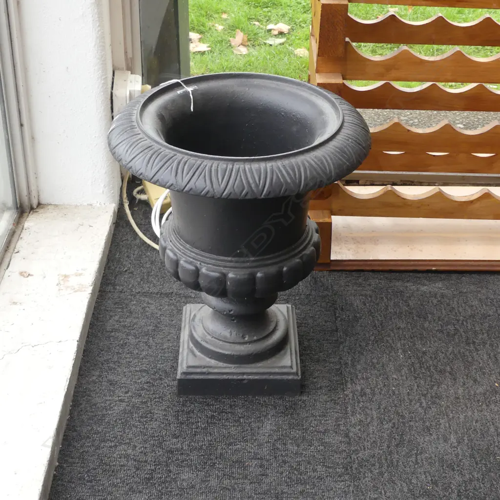 CLASSICAL CAST IRON PLANTER painted black H.445mm. Image 1++