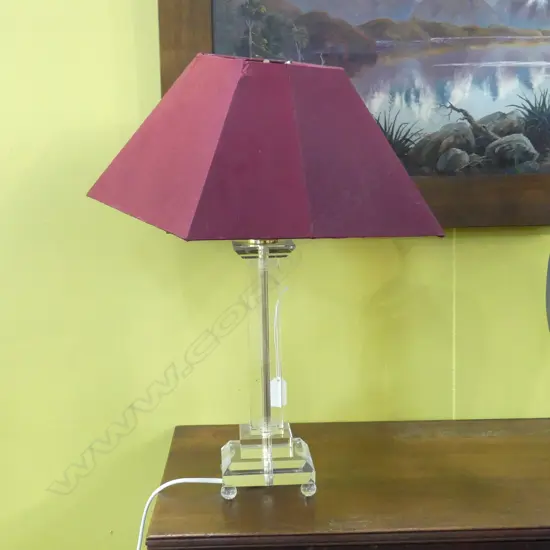 CLEAR ACRYLIC LAMP, RED SHADE H.490mm