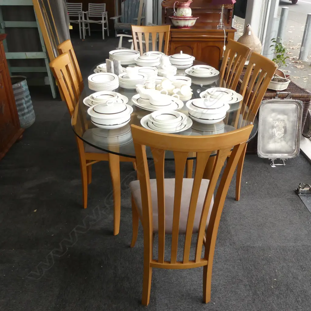 DESIGNER LG GLASS TOPPED DINING TABLE & 6 CHAIRS BY A. SIBAU ITALY Image 1++