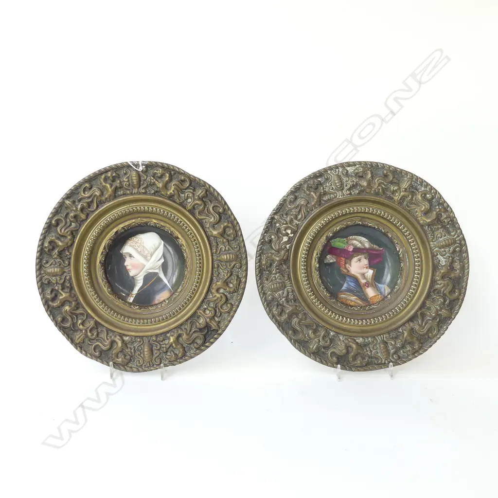 PR COPY ROYAL VIENNA PLATES; HAND FINISHED TRANSFER PRINTS IN BRASS FRAMES 300mm dia Image 1++