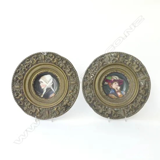 PR COPY ROYAL VIENNA PLATES; HAND FINISHED TRANSFER PRINTS IN BRASS FRAMES 300mm dia