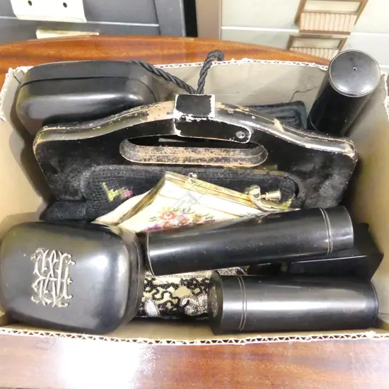 6 VINTAGE PURSES + 6 PCE BLACK DRESSING SET