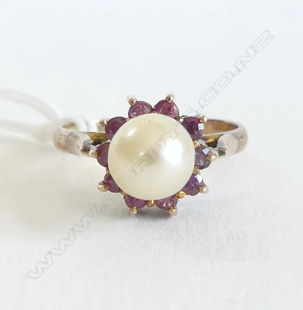 14k ROSE GOLD PEARL & RUBY ? RING 3.5gms Image 1++