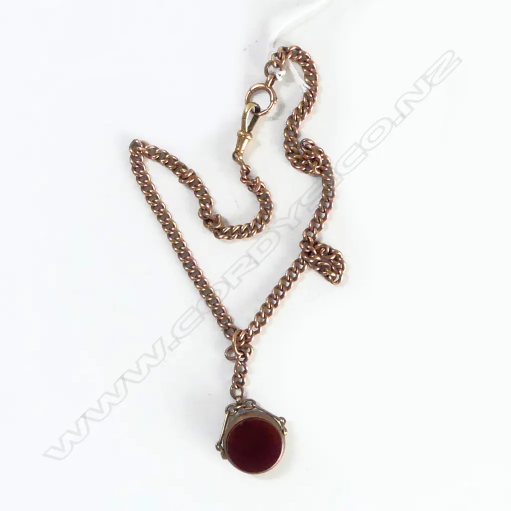 9CT ROSE GOLD CURB LINK ALBERT CHAIN 31gms W 9CT FOB SWIVEL. Total 39gms Image 1++