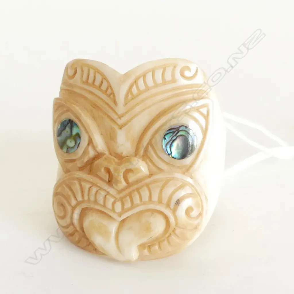 CARVED BONE TIKI RING - EXTRA LG SIZE Image 1++