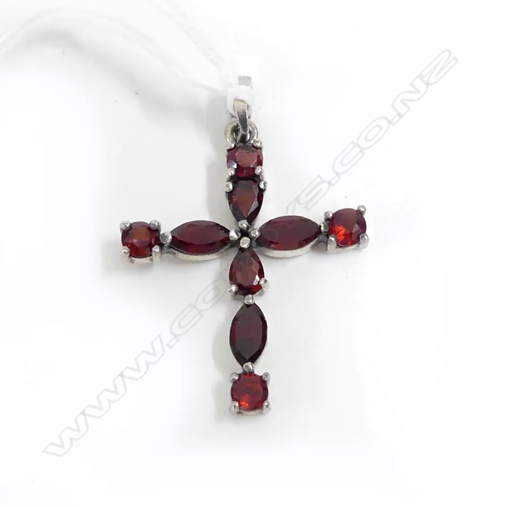 SILVER & GARNET CROSS Image 1++