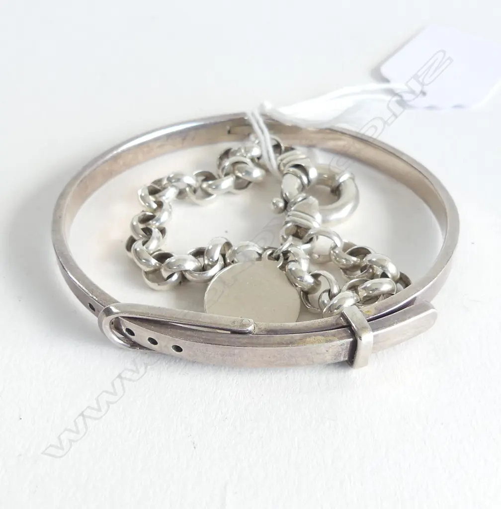 SILVER BELCHER LINK BRACELET & SILVER adjustable buckle BANGLE Image 1++
