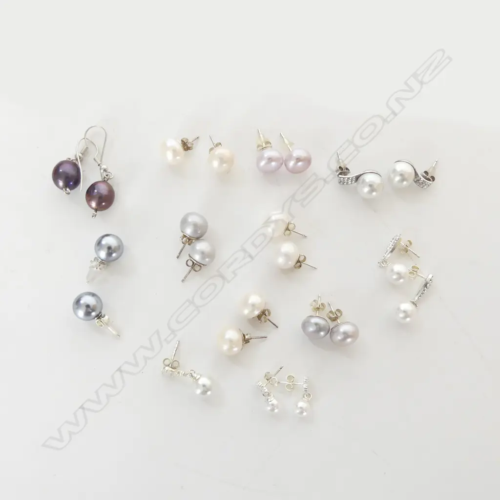 BAG LOT FRESH WATER PEARL EAR STUDS 925 STAMPED Image 1++