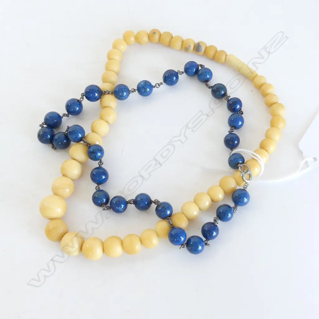 2 BEAD NECKLACES; IVORY & LAPIS? Image 1++