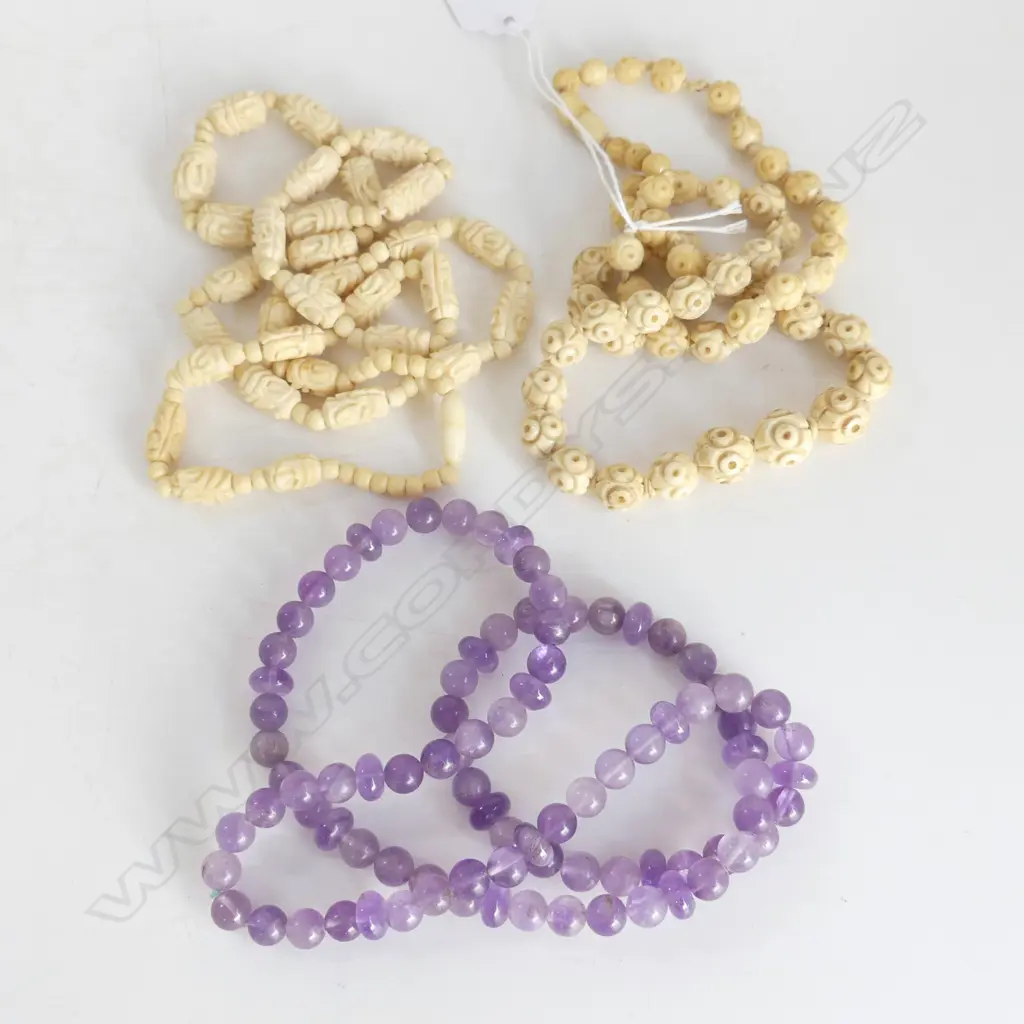 3 NECKLACES; 2 IVORY, 1 AMETHYST Image 1++