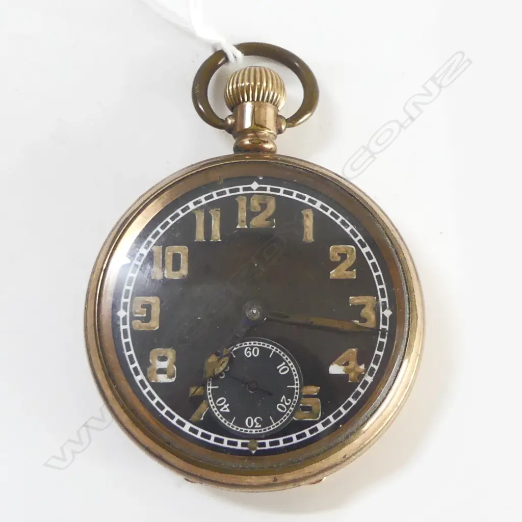 BUREN 15 JEWEL VINTAGE POCKET WATCH open black face. Gold plate. Running Image 1++