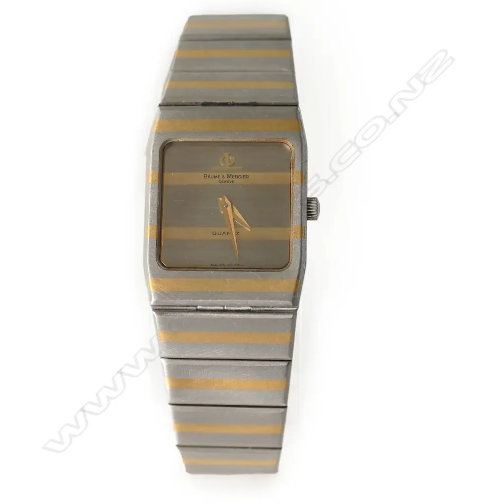VINTAGE BOXED BAUME & MERCIER ZEBRA WOMEN'S WATCH, 18ct GOLD PLATED & STEEL, QUARTZ, REF: 1830 / 5820.038 Image 1++