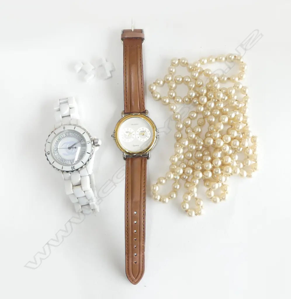 LONG PEARL NECKLACE/SATOIR no clasp + 2 GENT'S WATCHES 1 BRANDED CHANEL maybe copy? Image 1++