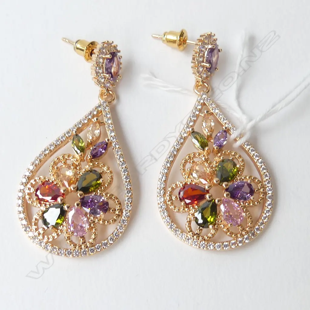 SPARKLY MULTI COLOURED DROP EARRINGS, SOFT PINKS GREENS & PURPLES Image 1++