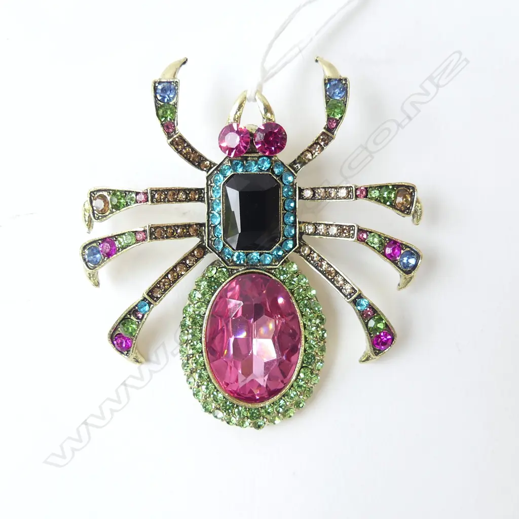 IMPRESSIVE SPIDER BROOCH, MULTI COLOURED DIAMANTE, L.75mm Image 1++