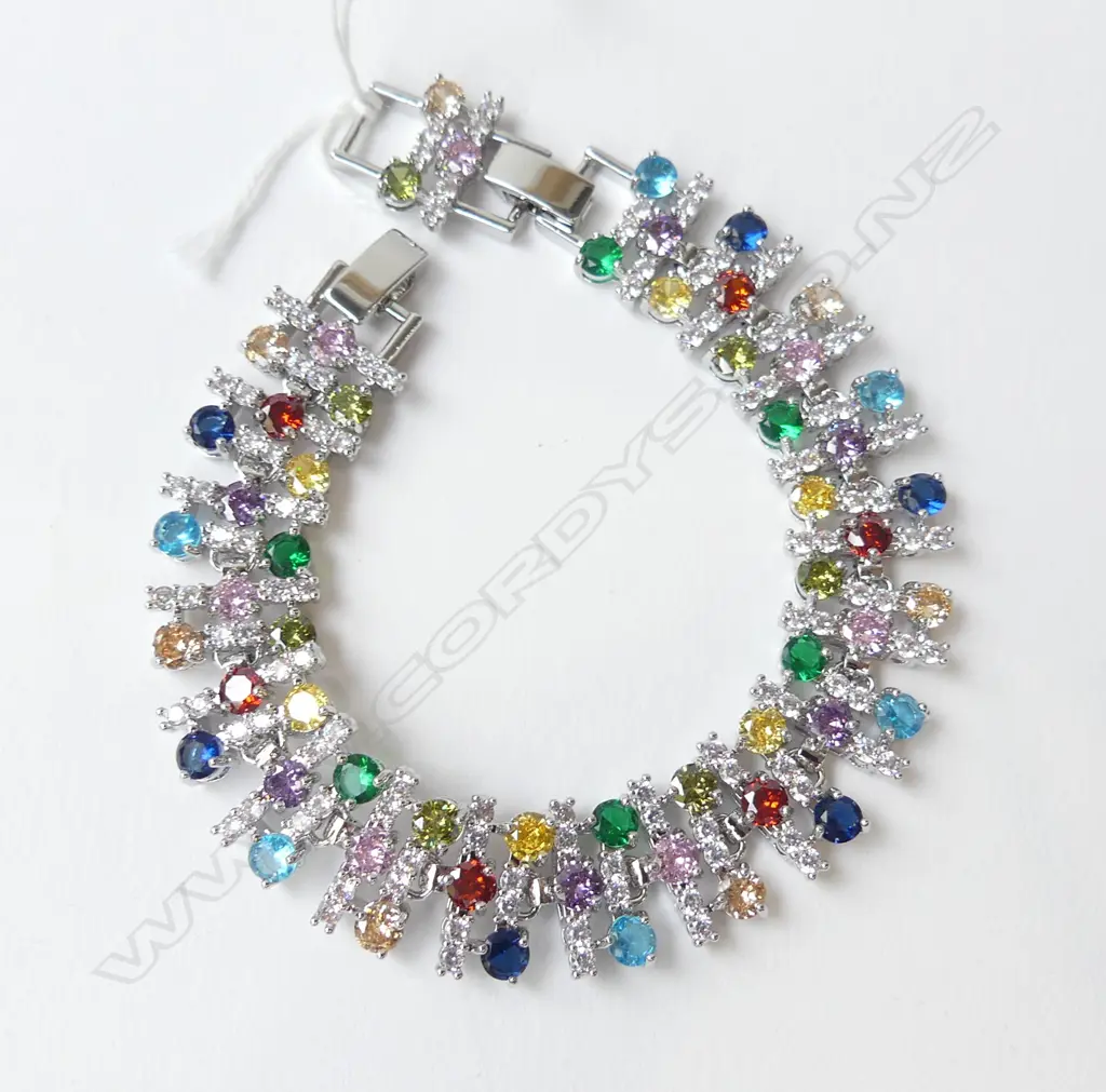 QUALITY MULTI COLOURED STONE DIAMANTE BRACELET Image 1++