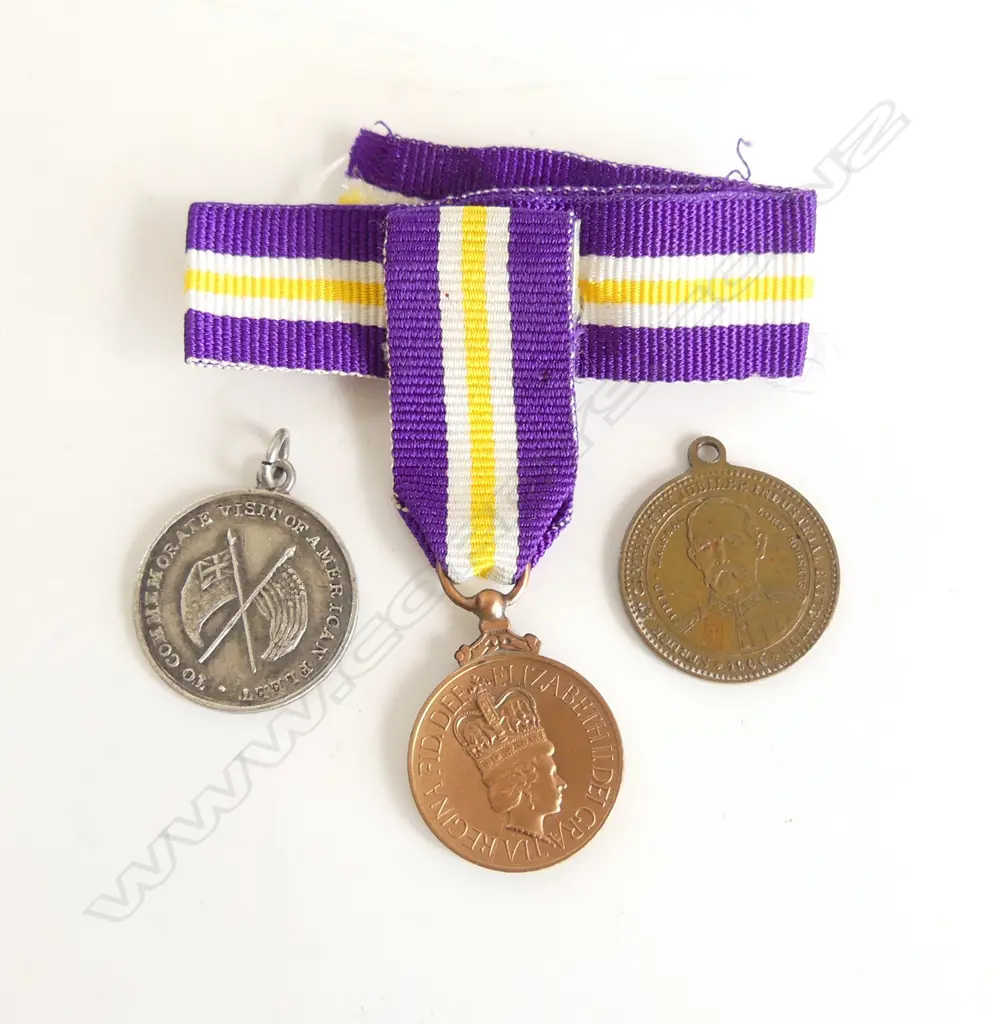 3 MEDALS; 1908 US FLEET IN AUCKLAND, CANTERBURY JUBILEE 1900, 1993 NZ WOMANS SUFFRAGE 20mm dia Image 1++