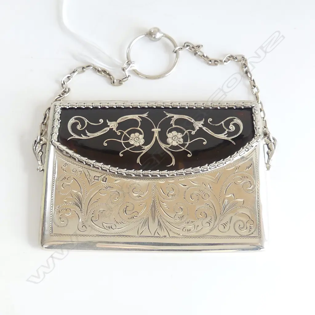 STG SILVER & TORTOISESHELL INLAID CARD CASE B'HAM 1908 61gms Image 1++