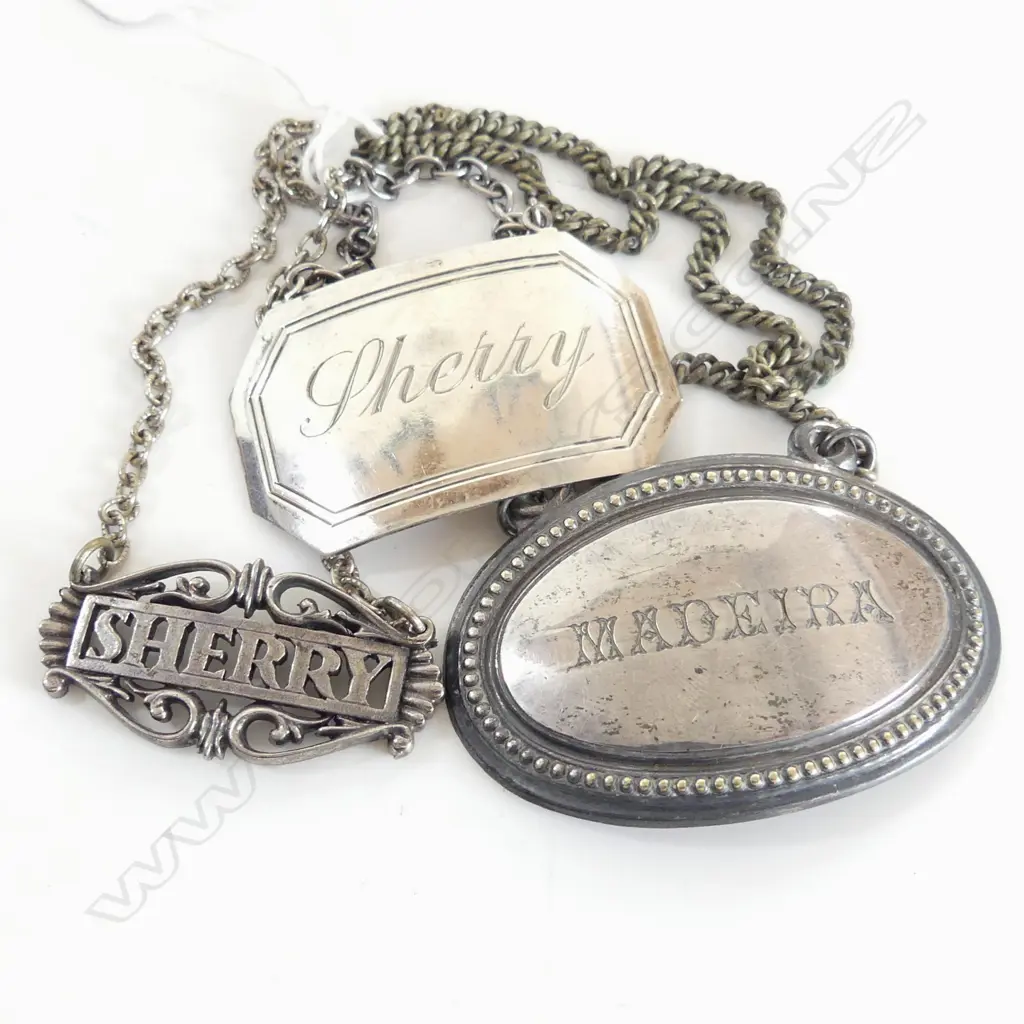 3 DECANTER TAGS; 1 STG 15gms + SHERRY & MADEIRA Image 1++