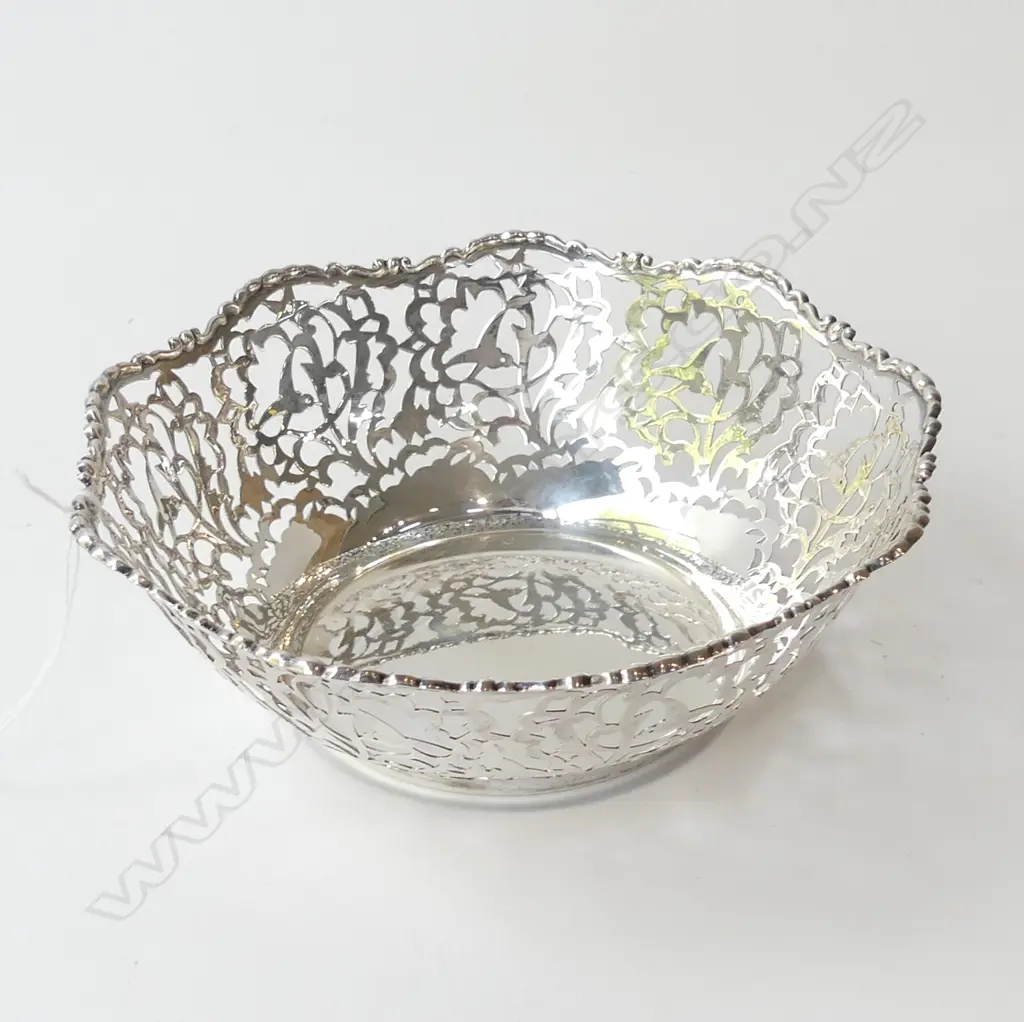 835 SILVER PIERCED BOWL 175mm dia 170gms Image 1++