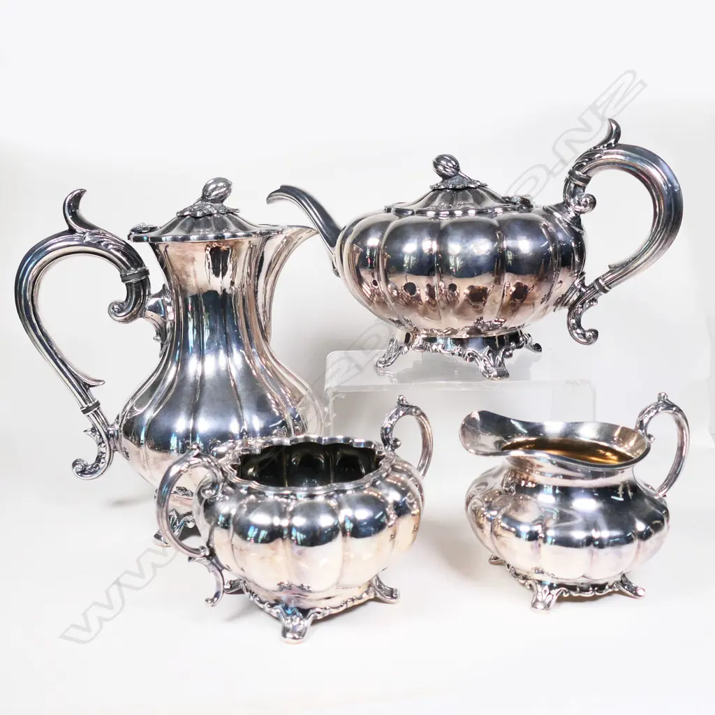 4 PC ORNATE QUALITY EP SILVER TEASET, COFFEE POT, TEAPOT MILK & SUGAR Image 1++