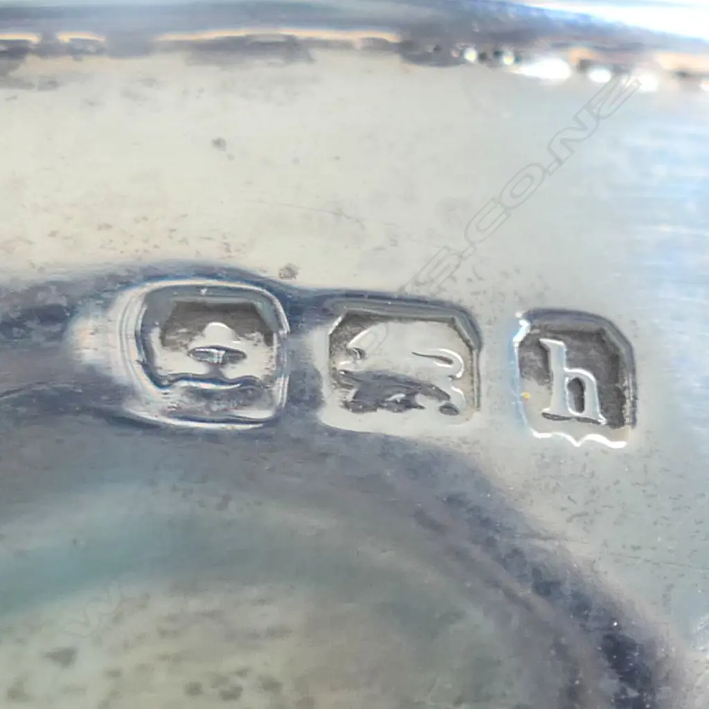 5 PC SILVER CONDIMENT SET w BLUE GLASS INSETS, BIRMINGHAM 1907, 89gm + 2 weighted Image 1++
